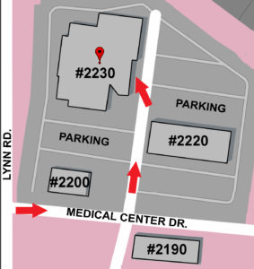 Map of Lynn Eye Medical Office and parking